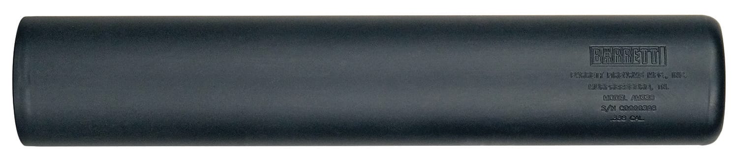 Barrett 18412 AM 338 made of Black Titanium with 1.80" Diameter, 9.90" OAL & 3/4"-24 tpi Thread Pattern for 338 Cal or Lower Includes Barrett Muzzle Brake Adaptor